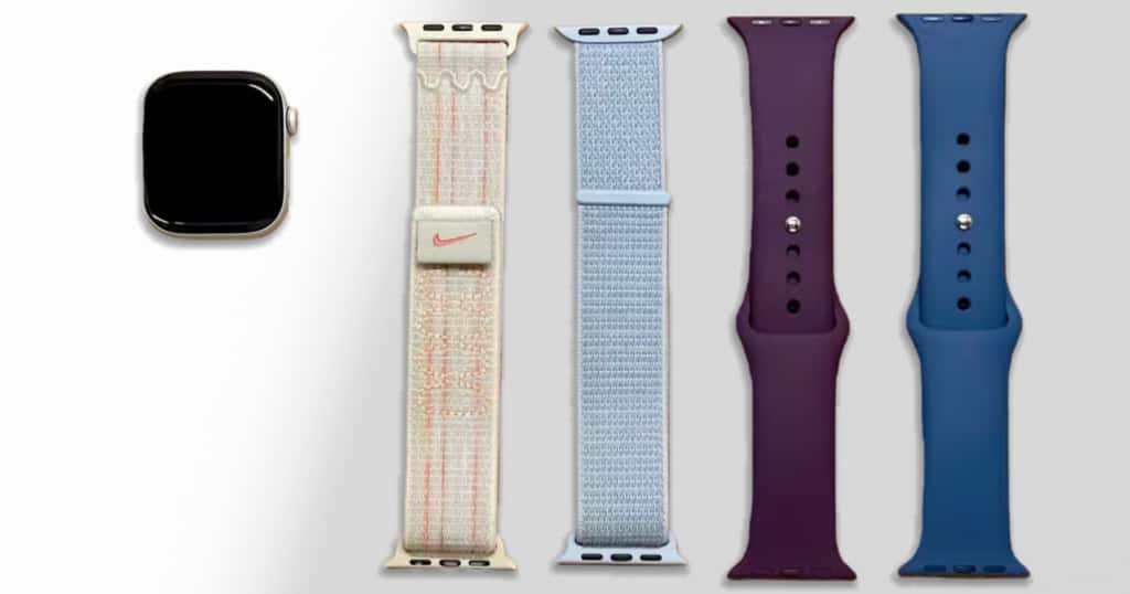 Apple Watch本体とナイキスポーツループ、スポーツバンドの比較画像