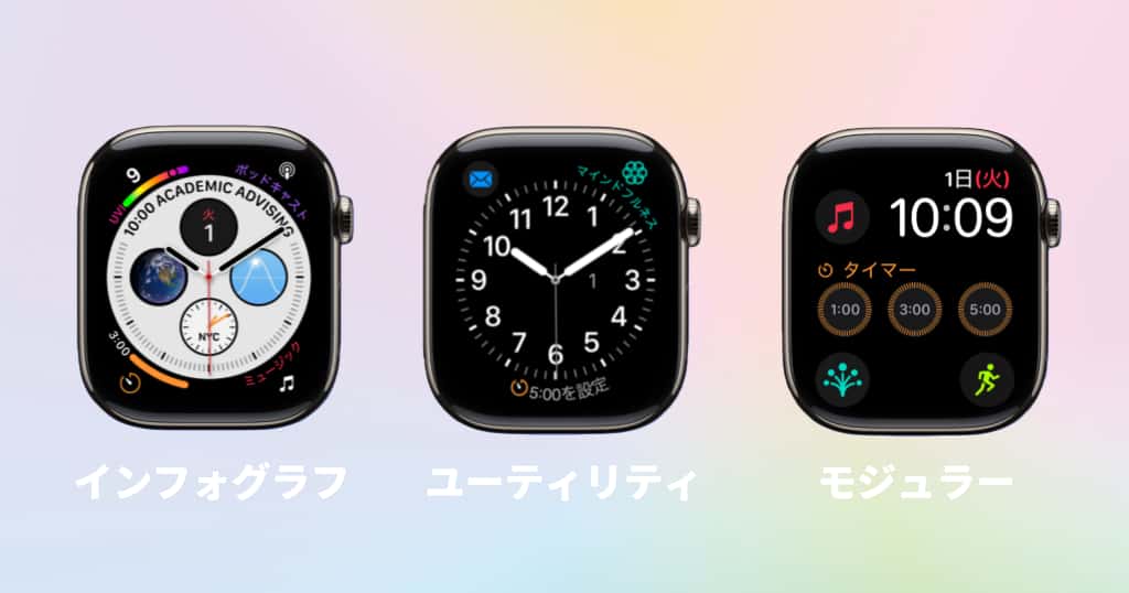 Apple Watchの「インフォグラフ」「モジュラー」「ユーティリティ」文字盤の例