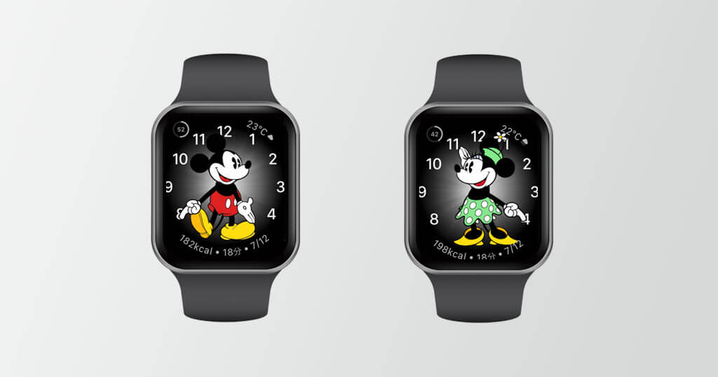 ミッキーマウスとミニーマウス　 見るたびに笑顔になれる、遊び心ある文字盤